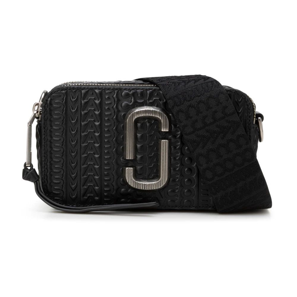 Marc Jacobs Svart Läder Snapshot Väska med Monogram Prägling Black, Dam