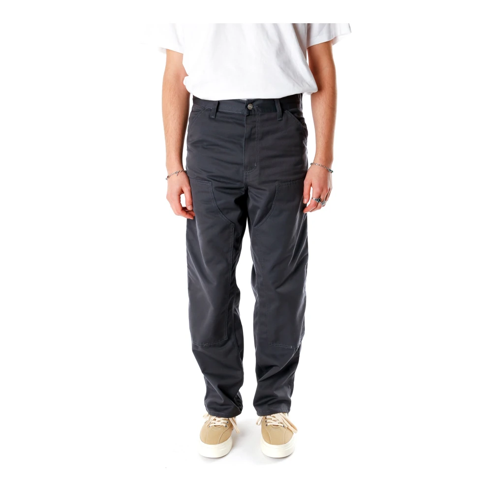 Carhartt WIP Grijze Twill Broek met Logo Applicatie Gray Heren