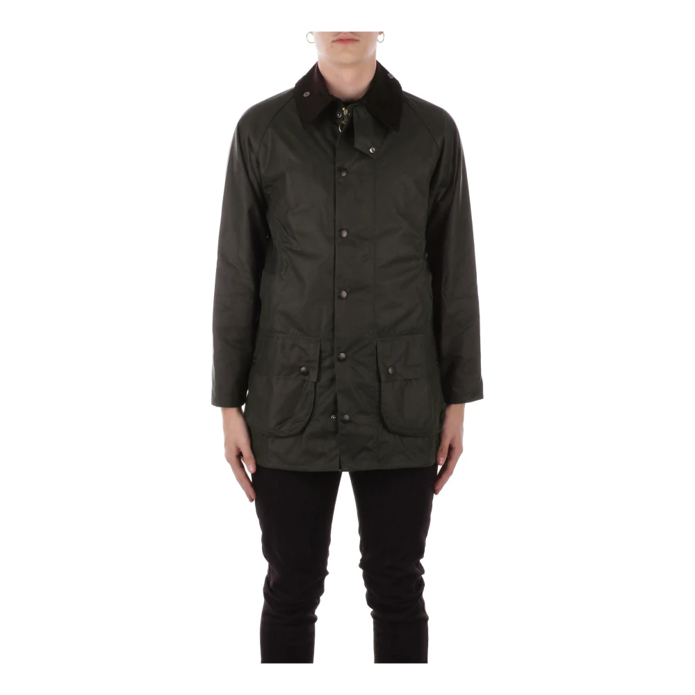 Barbour Groene gewaxte katoenen jas Logo voorkant Rits Green Heren