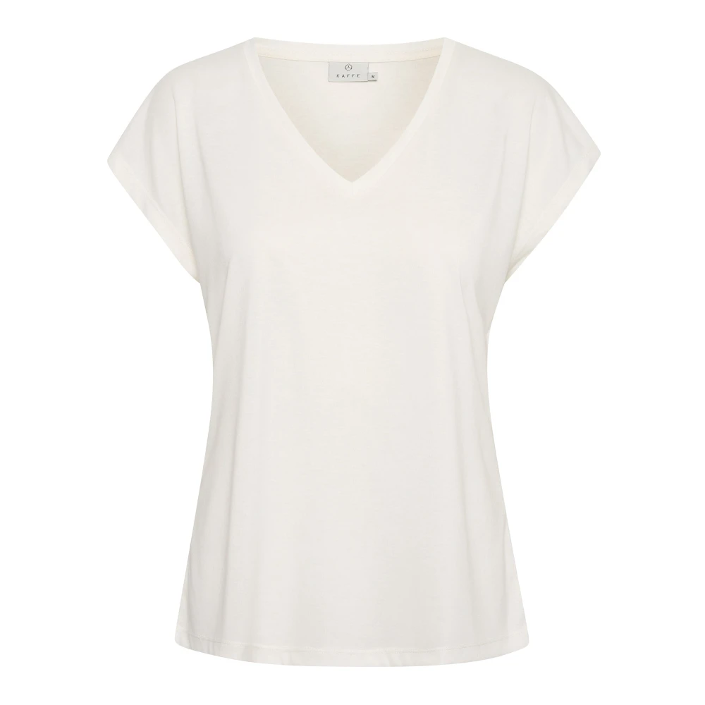Kaffe Donna Bianco T-Shirt Classica Con Scollo A V Top Gesso - Immagine 1