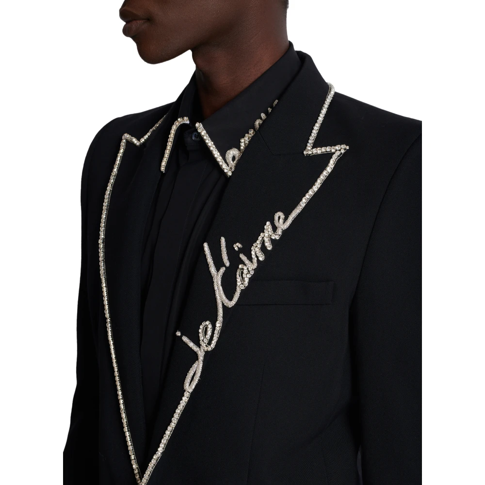 Balmain 1-button jas met geborduurde "Love Letter" kraag Black Heren