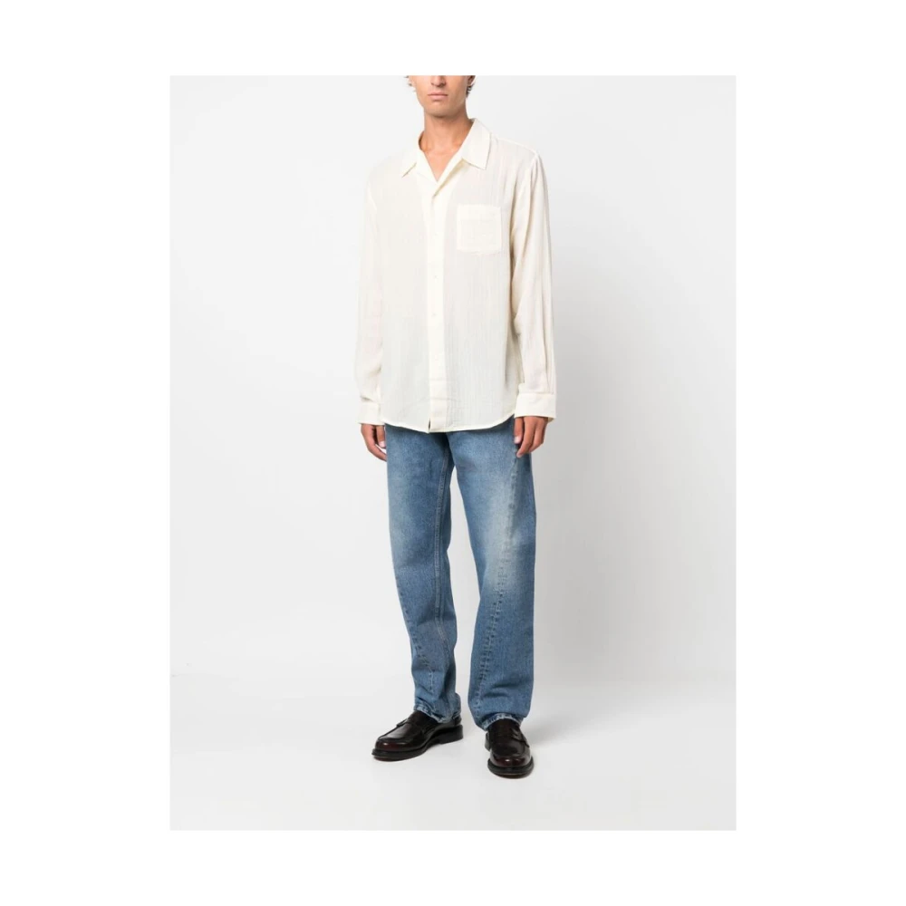 Séfr Leo Camp-Kraag Off-White Katoenen Overhemd Beige Heren