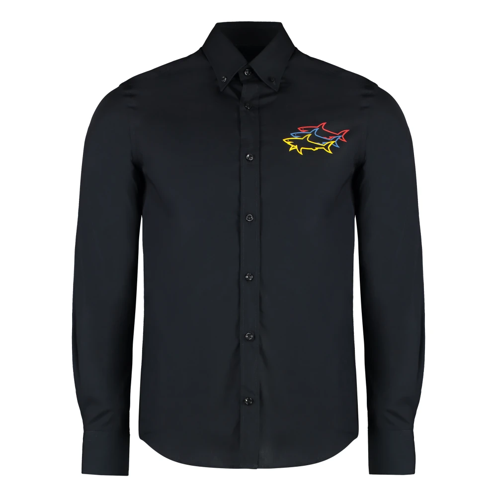 PAUL & SHARK Logo Print Katoenen Shirt Black Heren