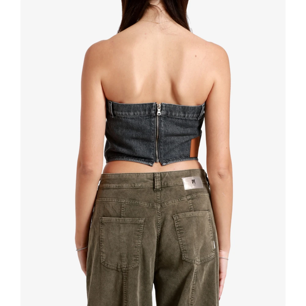 Erika Cavallini Cristel Denim Top met Gegraveerd Logo Gray Dames