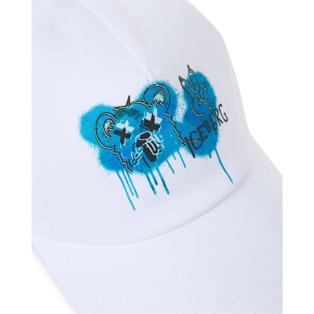 Iceberg Witte Gabardine Baseballpet met Berenprint White Heren