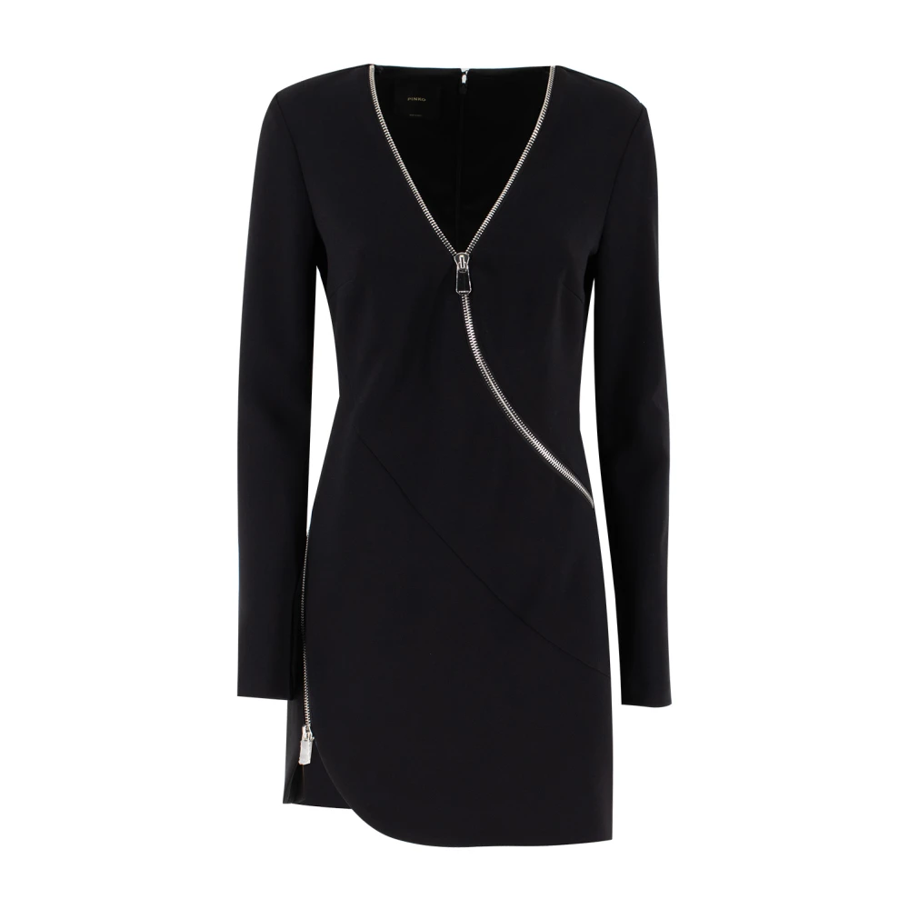 Pinko Stretch Crepe Jurk met Lange Mouwen Black Dames