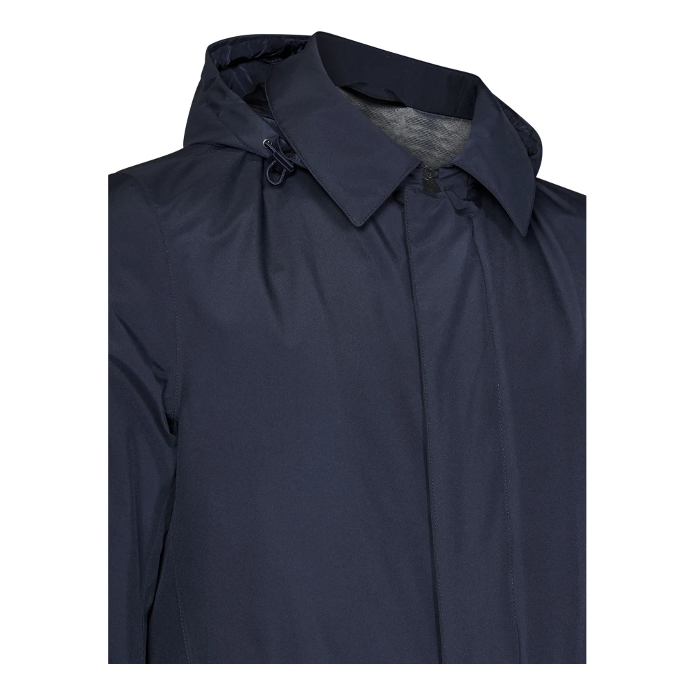 Herno Blauwe Gewatteerde Jas met Afneembare Capuchon Blue Heren