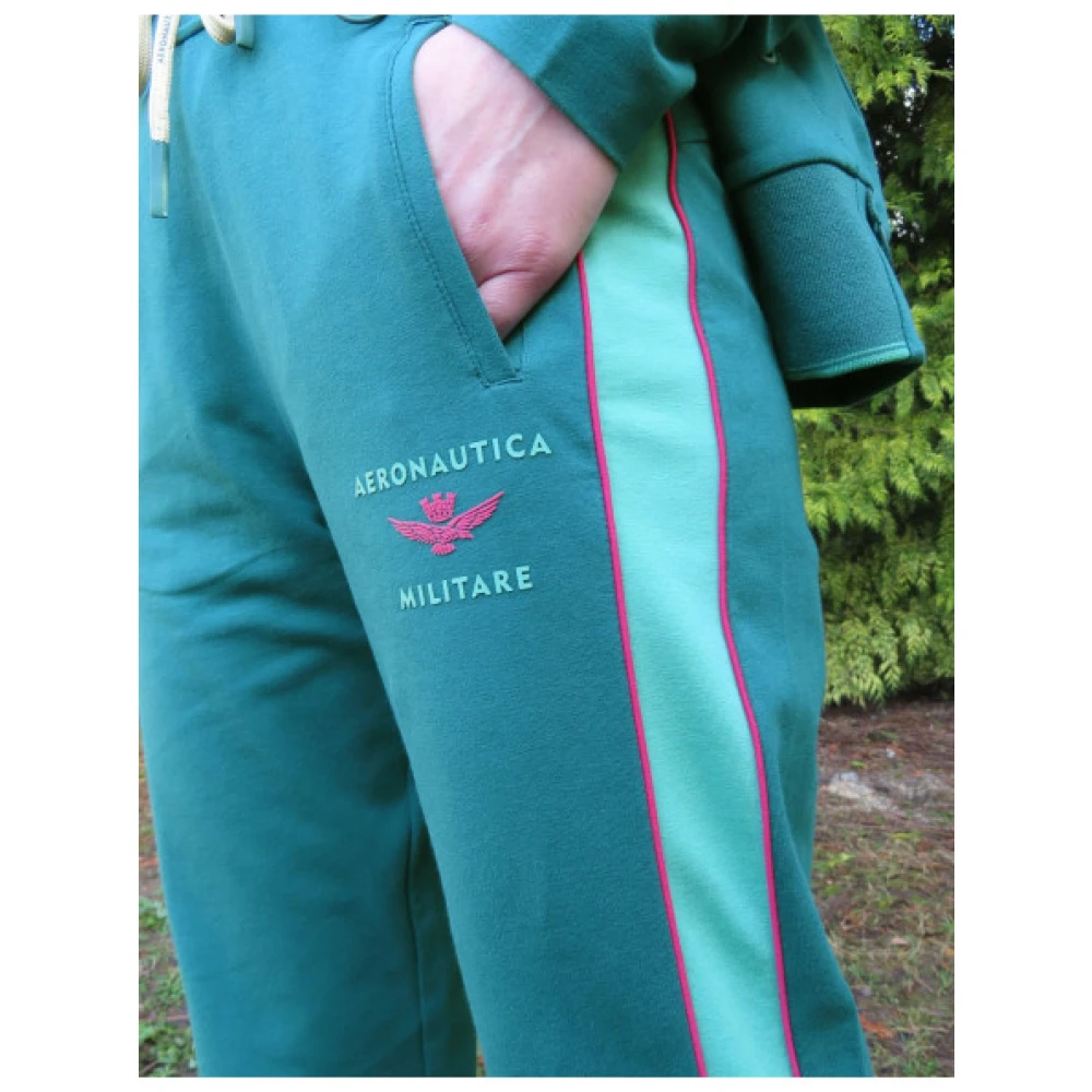 aeronautica militare Joggingbroek met hoge taille en contraststrepen Green Dames