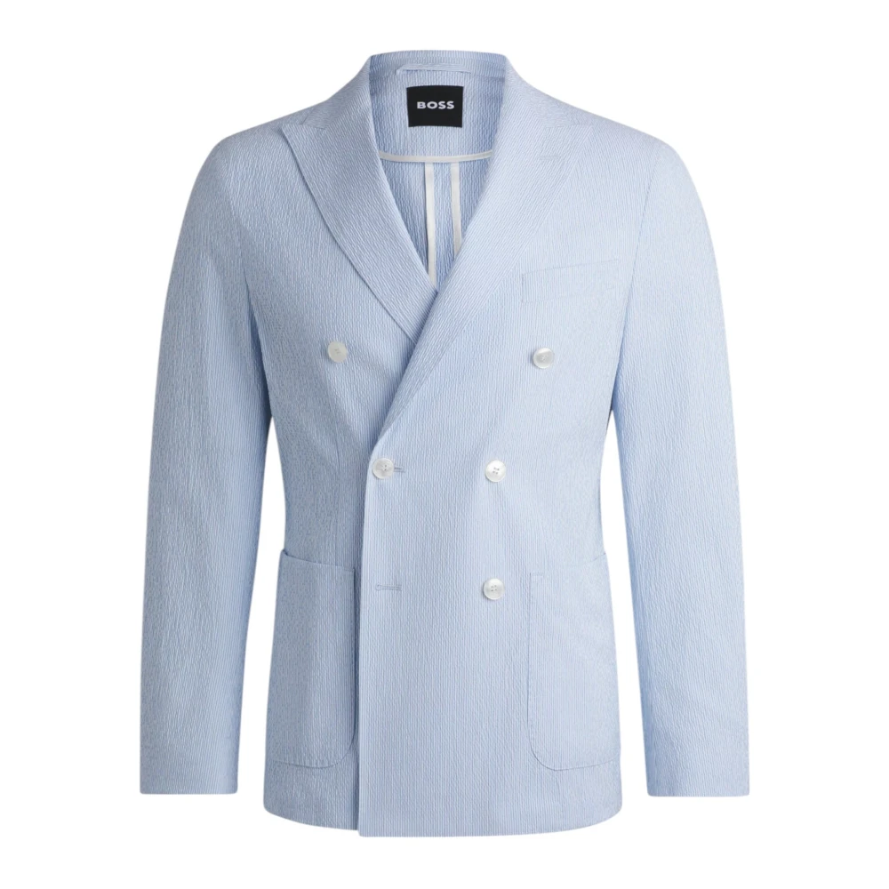 Hugo Men's Blue Slim Fit Cotton Jacket With Stretch - Blazers - L - Jackets