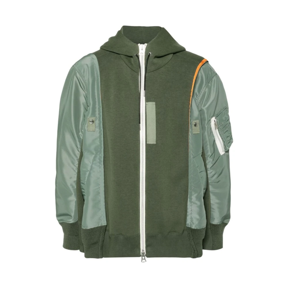 Sacai Groene Hoodie Paneelontwerp Green Heren