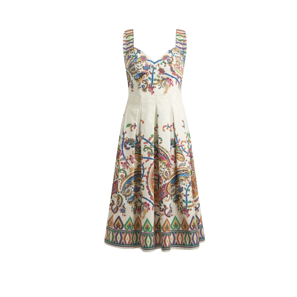 Etro Multicolor Midi Dresses, Female, S, Printed Poplin Midi Dress