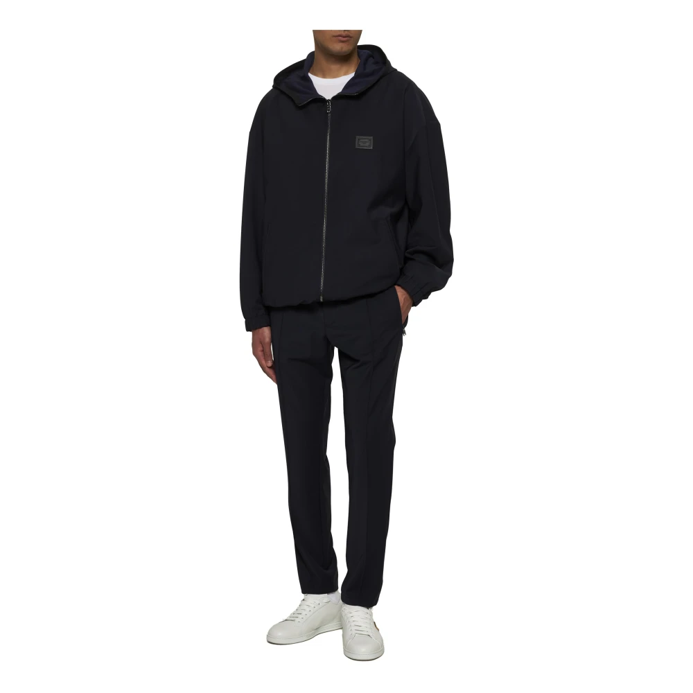 Dolce & Gabbana Blauwe Hooded Wollen Jas Black Heren