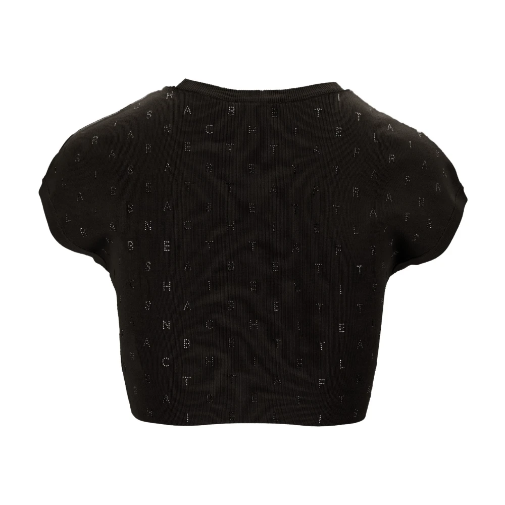 Elisabetta Franchi Cropped Top met Glazen Decoraties Black Dames