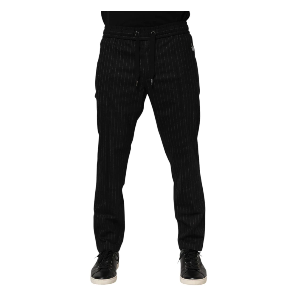 Dolce & Gabbana Men's Black Striped Wool Jogger Trousers - Slim-Fit Trousers - M - Trousers