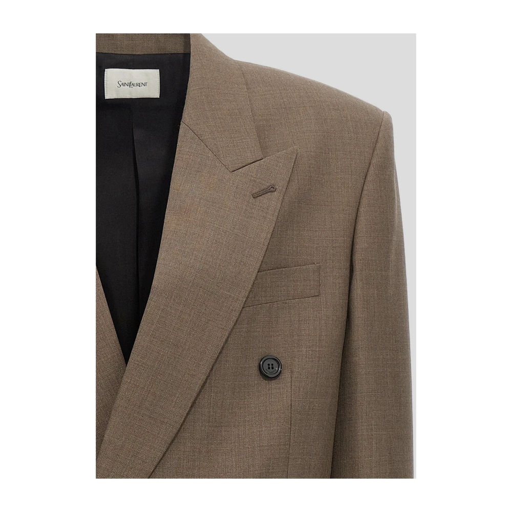Saint Laurent Wollen Double Breasted Jas Brown Heren