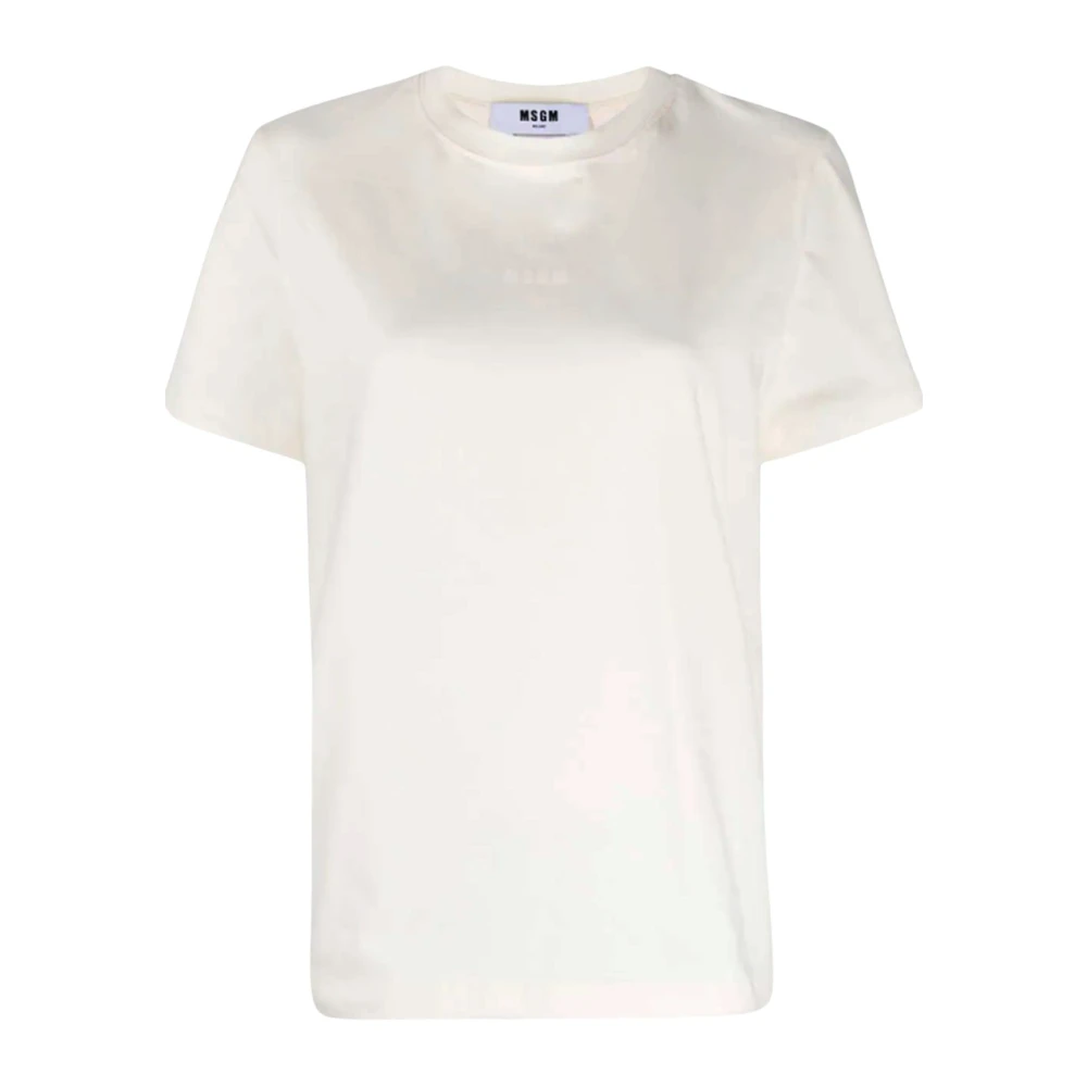 Msgm Wit Katoenen Logo Print Crew Neck T-shirt White Dames