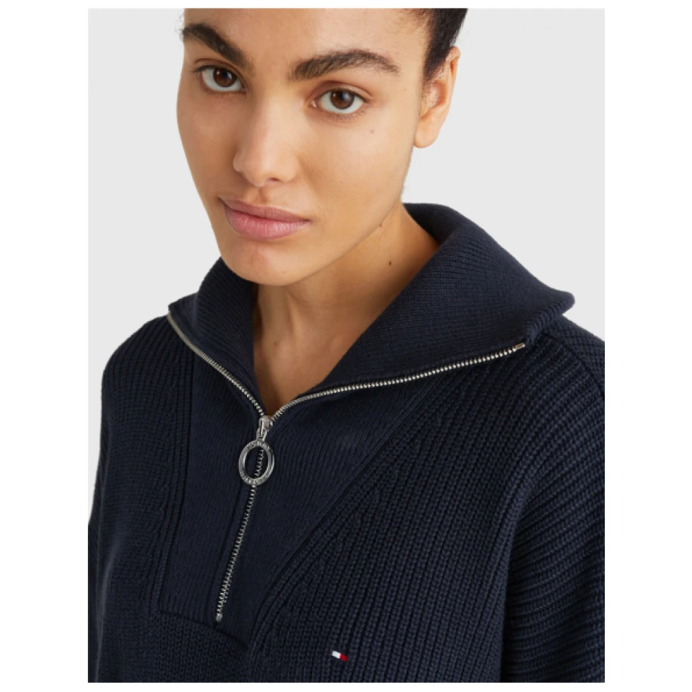 Tommy Hilfiger Dikke biologisch katoenen half-zip trui Blue Dames