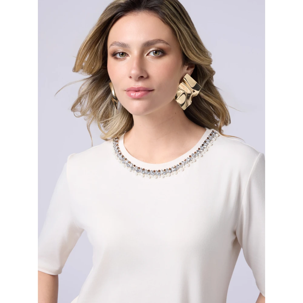 Oltre T-shirt met juweelborduursel White Dames
