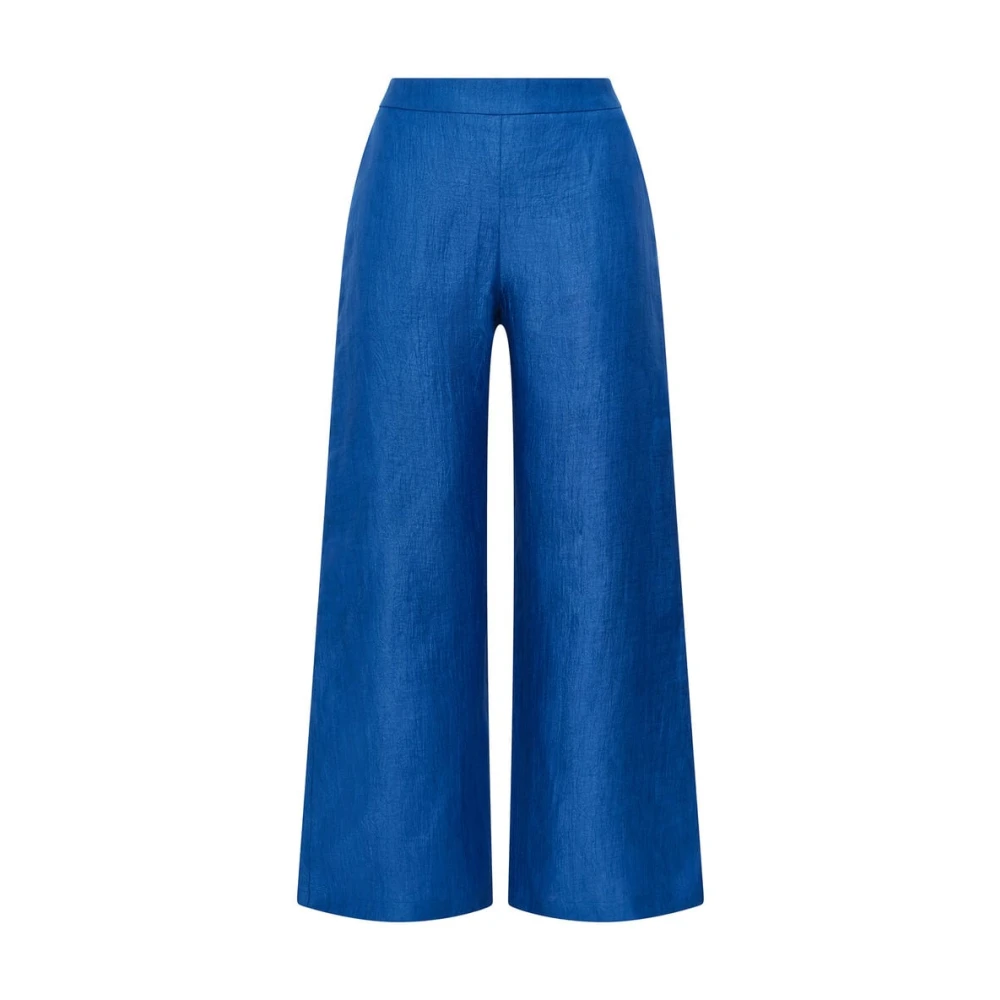 Maliparmi Women's Blue Wide Trousers, M, Linen Jacquard Trousers