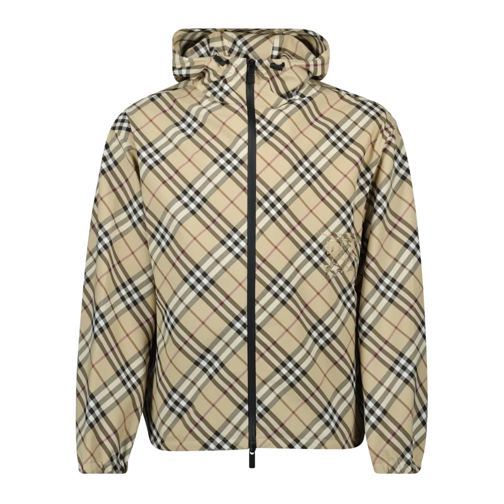 Burberry Geruite jas met capuchon en ritszakken Beige Heren