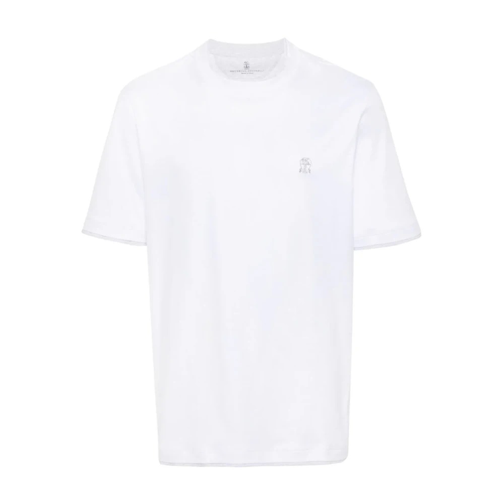 BRUNELLO CUCINELLI Wit T-shirt met geborduurd logo White Heren