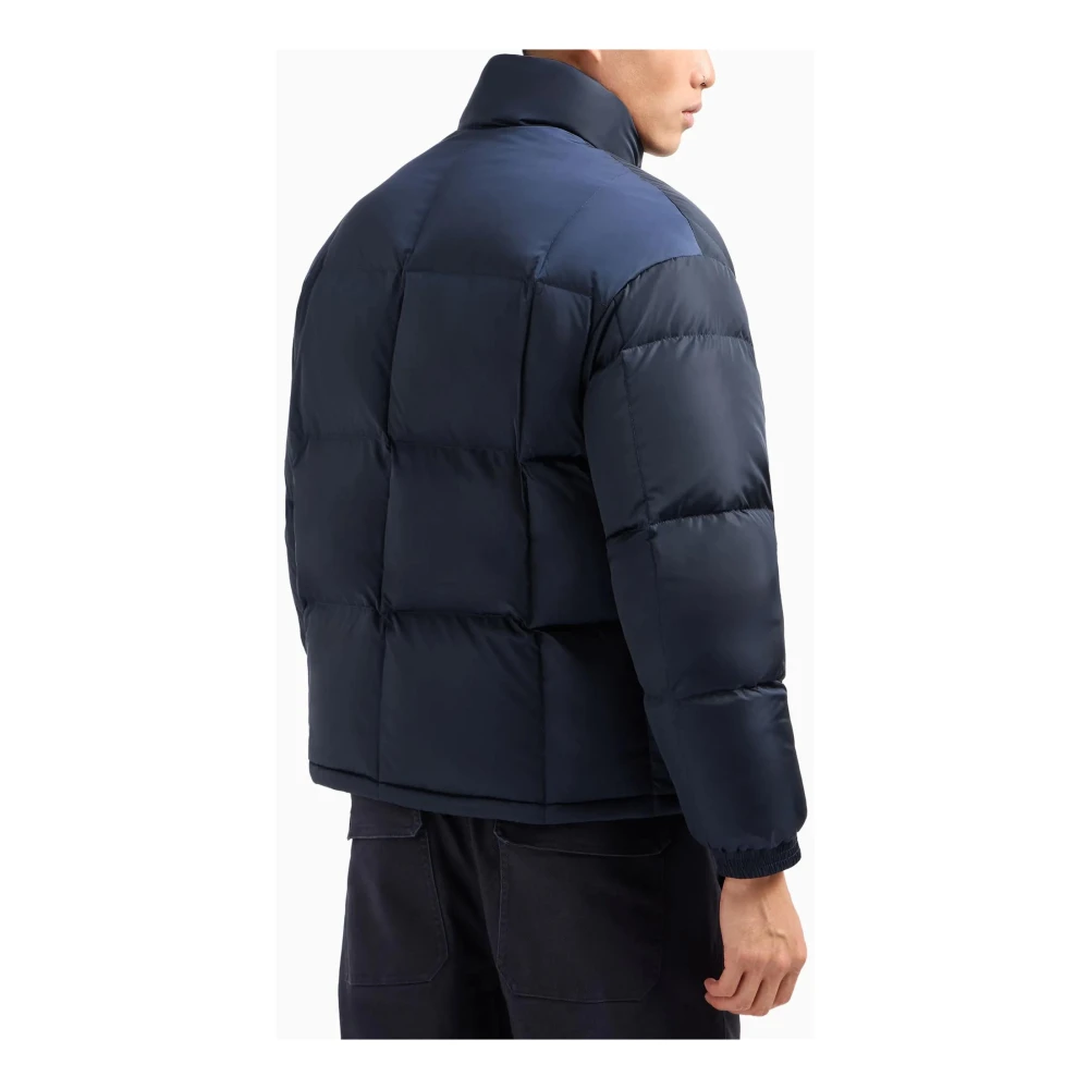 Armani Exchange Blauwe Gewatteerde Funnel Neck Ritsjas Blue Heren