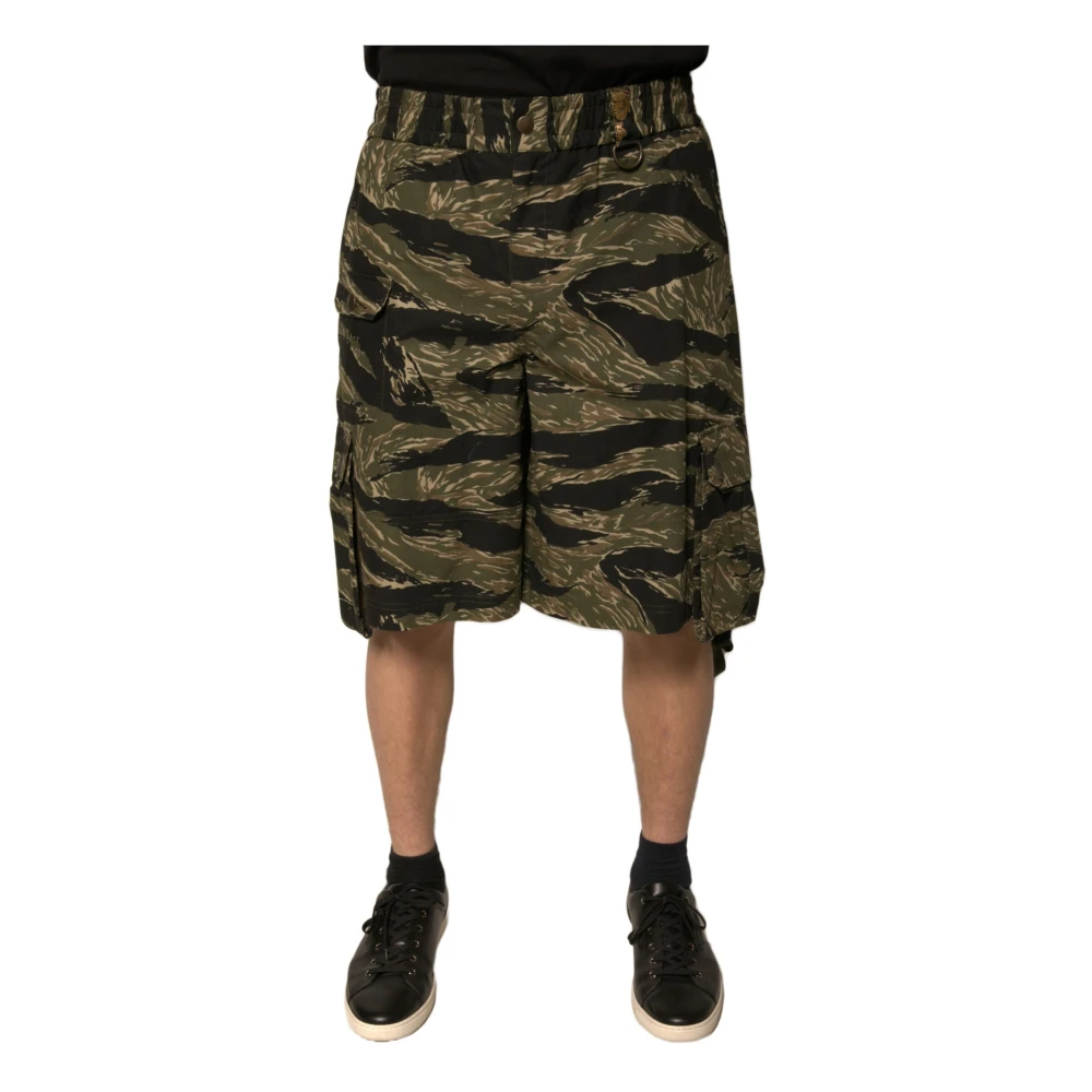 Dolce & Gabbana Zwart Goud Patroon Bermuda Shorts Multicolor Heren