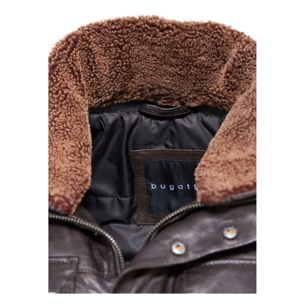 Bugatti Stijlvolle leren jas met stiksels Brown Heren