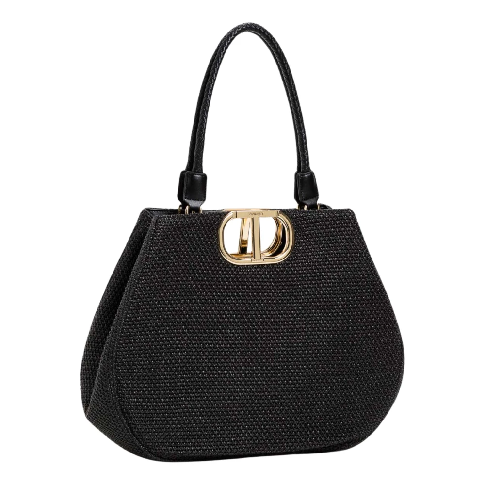 Twinset Zwarte geweven stro shopper tas Black Dames