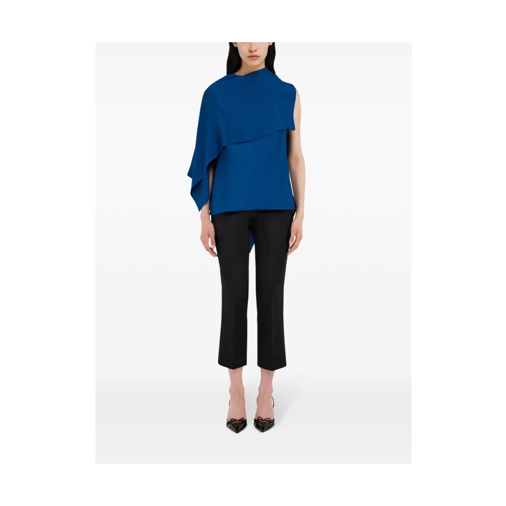Salvatore Ferragamo Teal Blue Cape Design Asymmetric Top Blue Dames