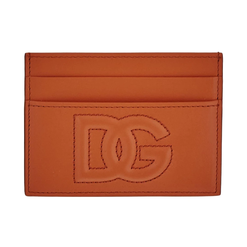 Dolce & Gabbana Smalle Leren Portemonnees Kaarthouders Orange Dames