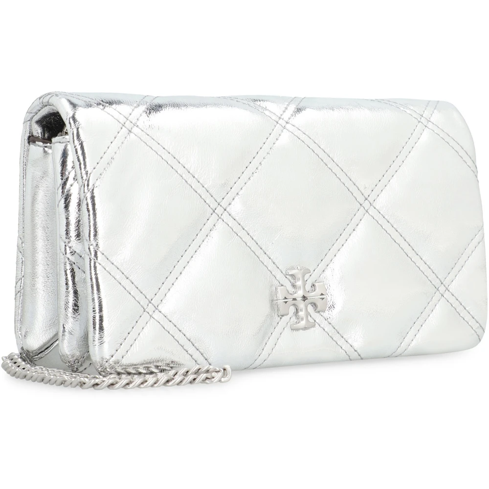 TORY BURCH Gestikt Leren Kettingportemonnee Gray Dames
