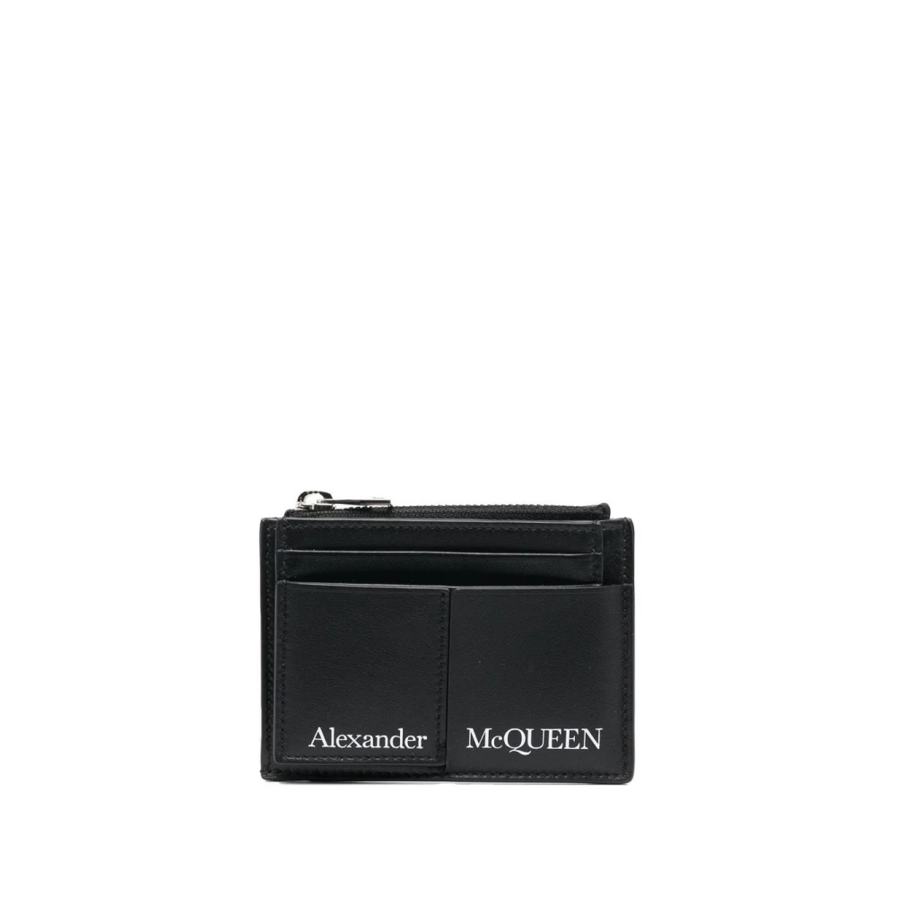 Alexander Mcqueen Men's Black Wallets & Cardholders, One Size, Leather Wallet With Logo Print Card Holder