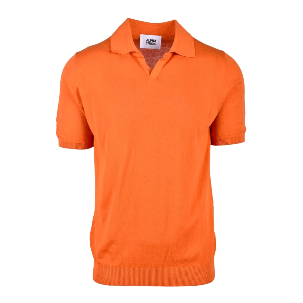 Alpha Studio Gebreid Katoenen Poloshirt Orange Heren