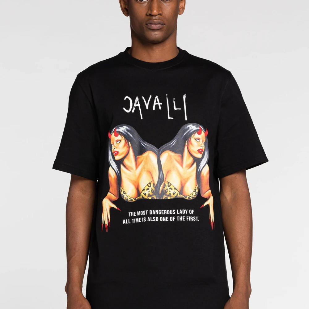 Roberto Cavalli Grafische T-shirt met Logo Prints Black Heren