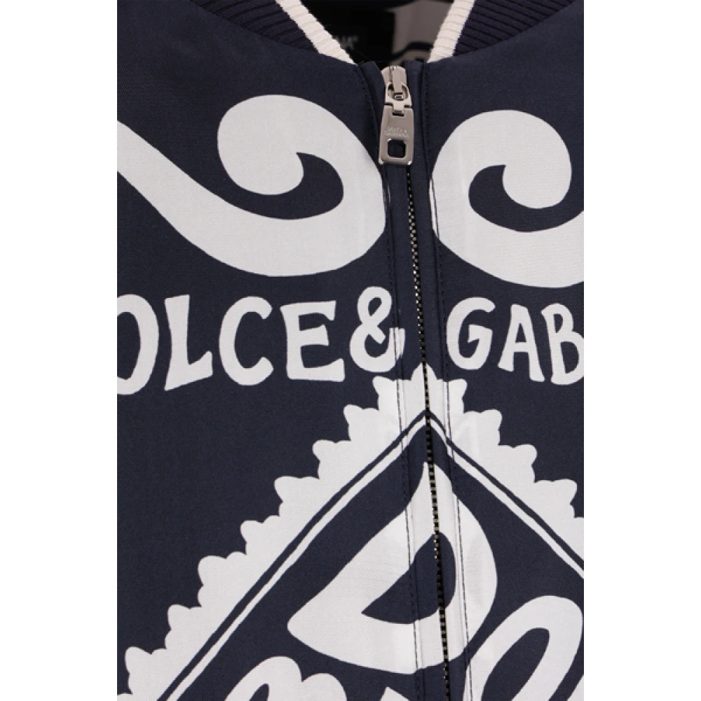 Dolce & Gabbana Navy Blauw Zijden Bomberjack Multicolor Heren