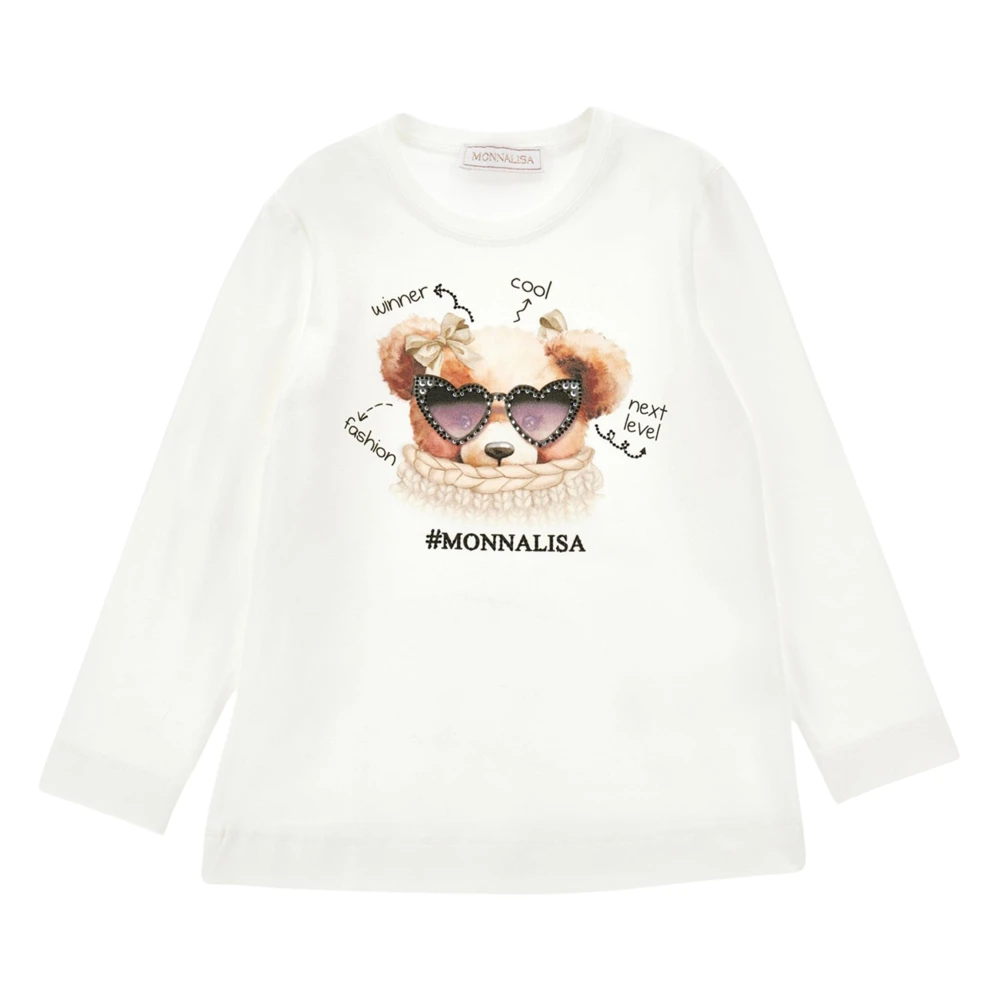 Monnalisa Girls Beige Kids Sweatshirts, 4 Y, Teddy Bear Face Long Sleeve T-Shirt