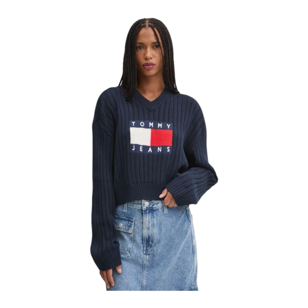 Tommy Jeans V-hals Trui Blue Dames