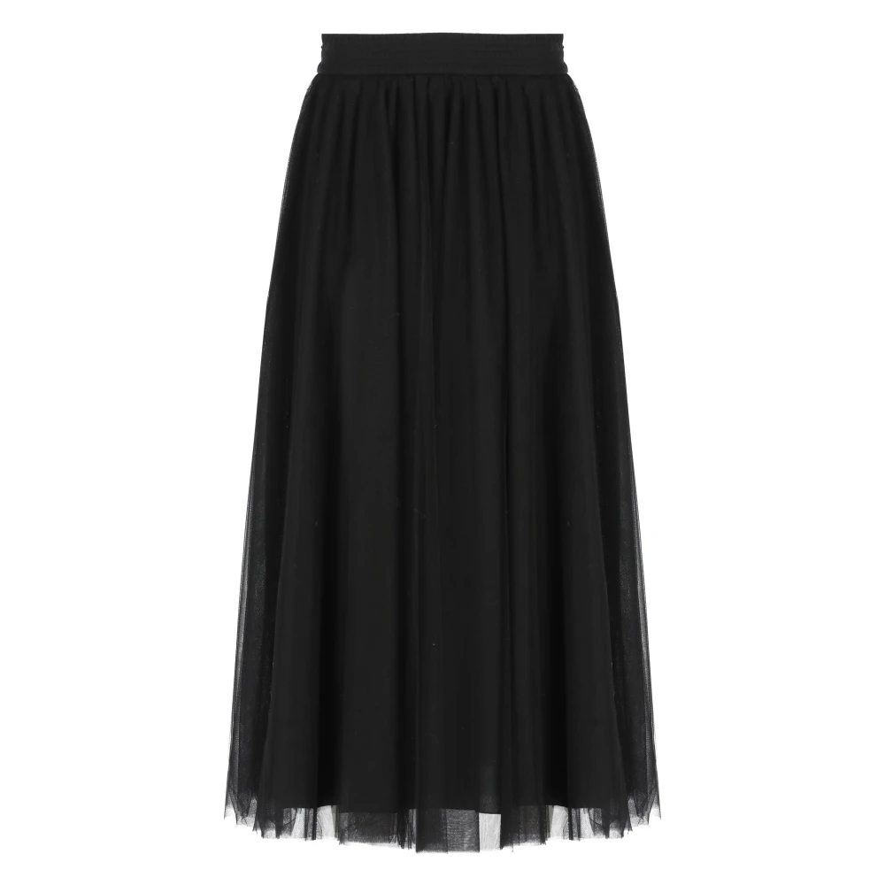 Fabiana Filippi Zwarte Tule Rok Elastische Taille Wijd uitlopend Black Dames