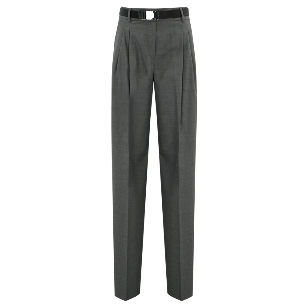 Max Mara Studio Grijze wollen blend ceintuur broek Gray Dames