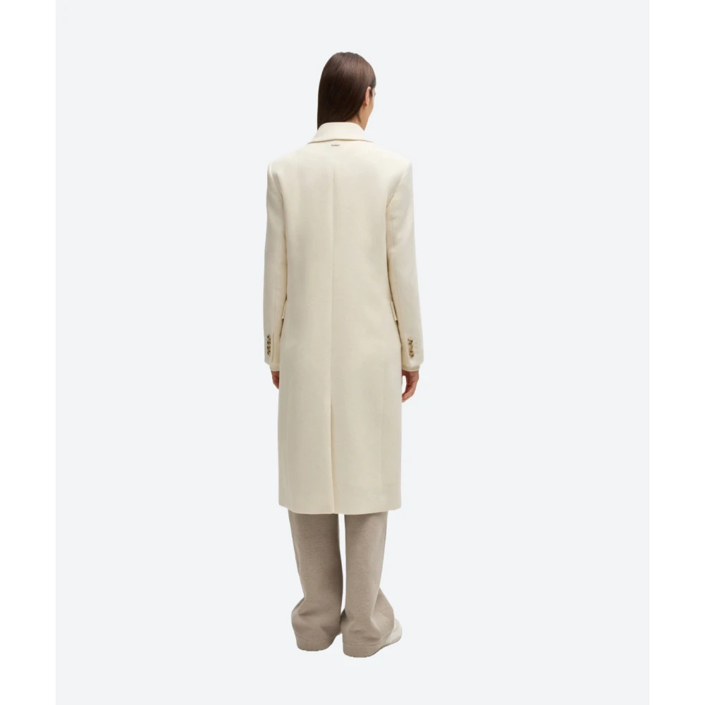 Hugo Boss Lange twill jas met dubbele rij knopen White Dames