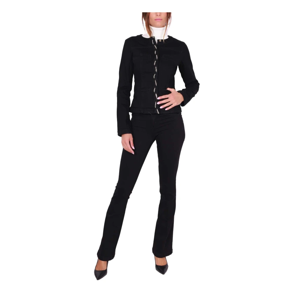 Liu Jo Zwarte denim jas met vlechtdetail Black Dames