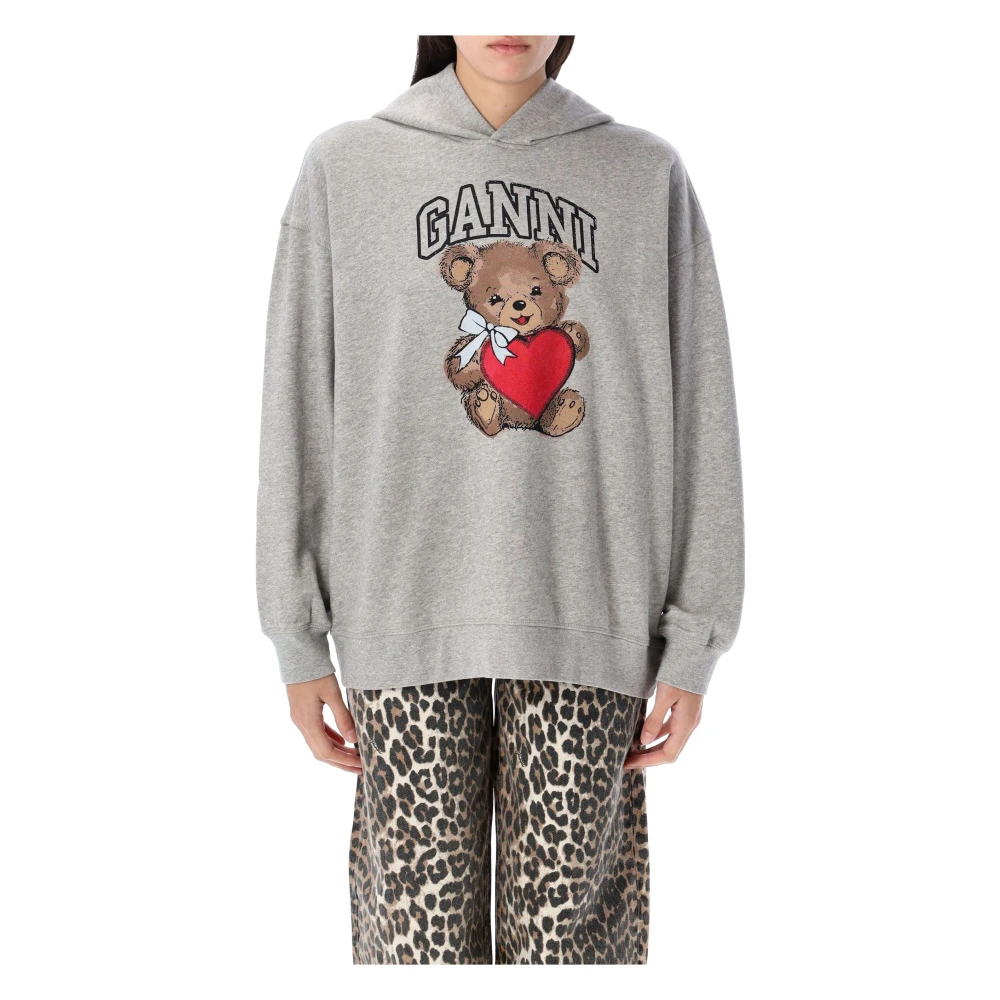 Ganni Beerprint Katoenen Hoodie Gray Dames