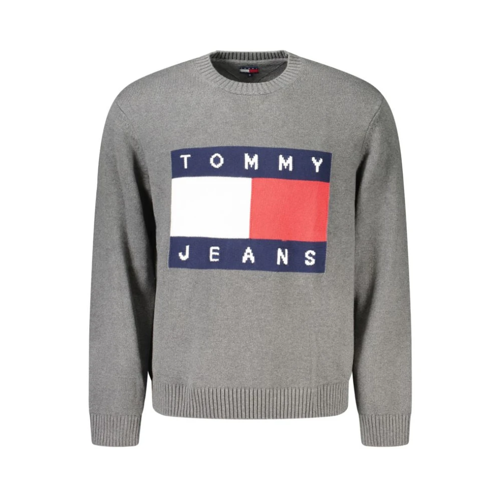 Tommy Hilfiger Men's Gray Round-Neck Knitwear, L, Cotton Jumper
