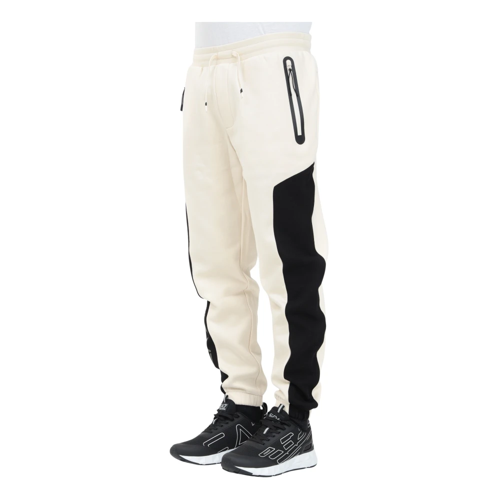 Emporio Armani EA7 Sportieve witte broek met zwarte details Beige Heren