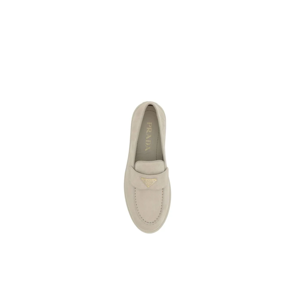 Prada Suede Almond Toe Loafers Beige Dames