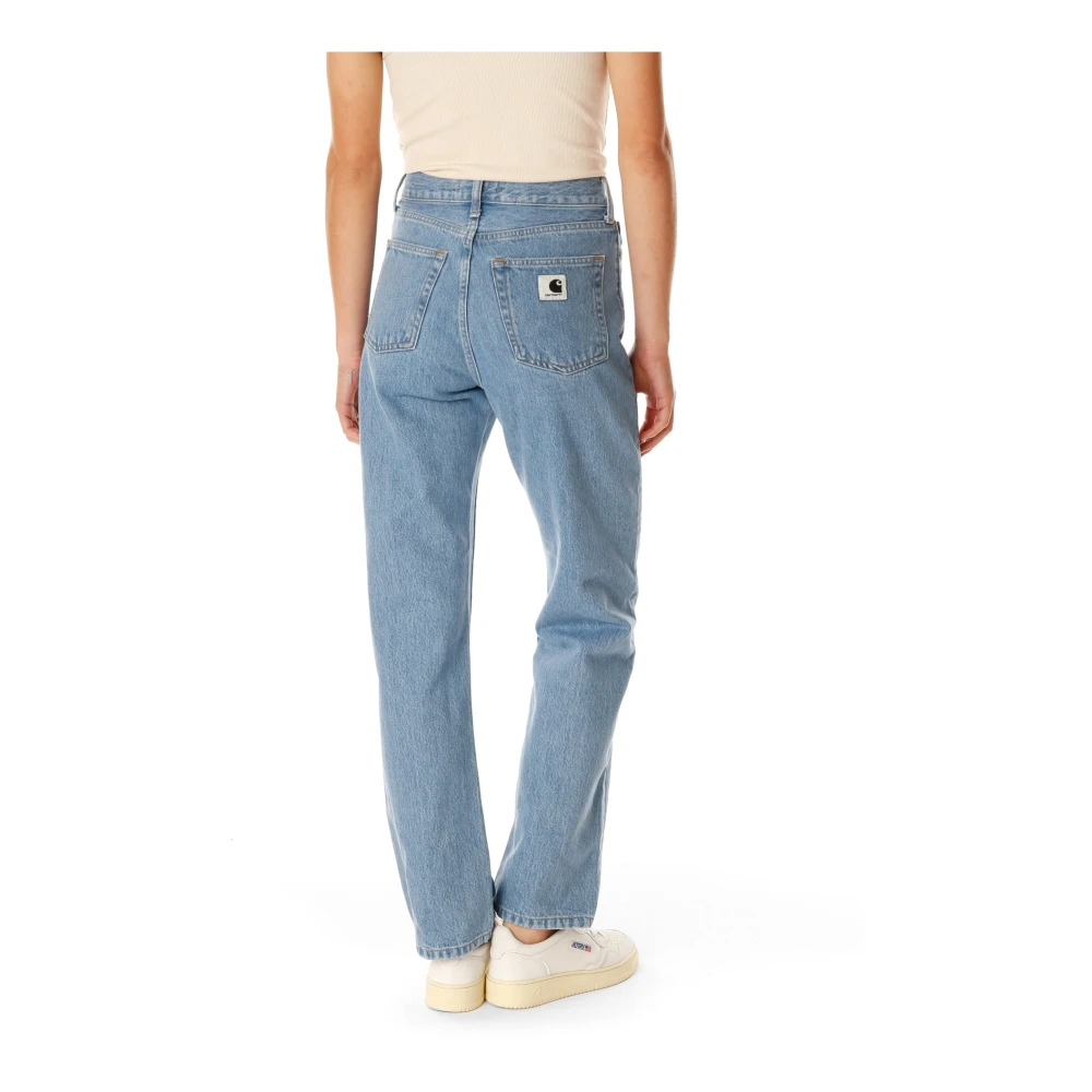 Carhartt WIP Hoge Taille Straight Fit Denim Broek Blue Dames