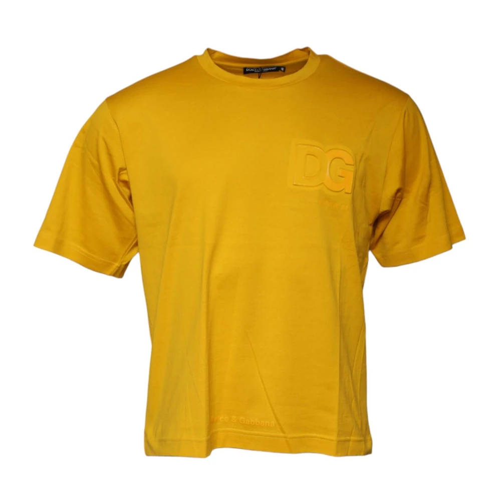 Dolce & Gabbana Donkergele Logo Crew Neck T-shirt Yellow Heren