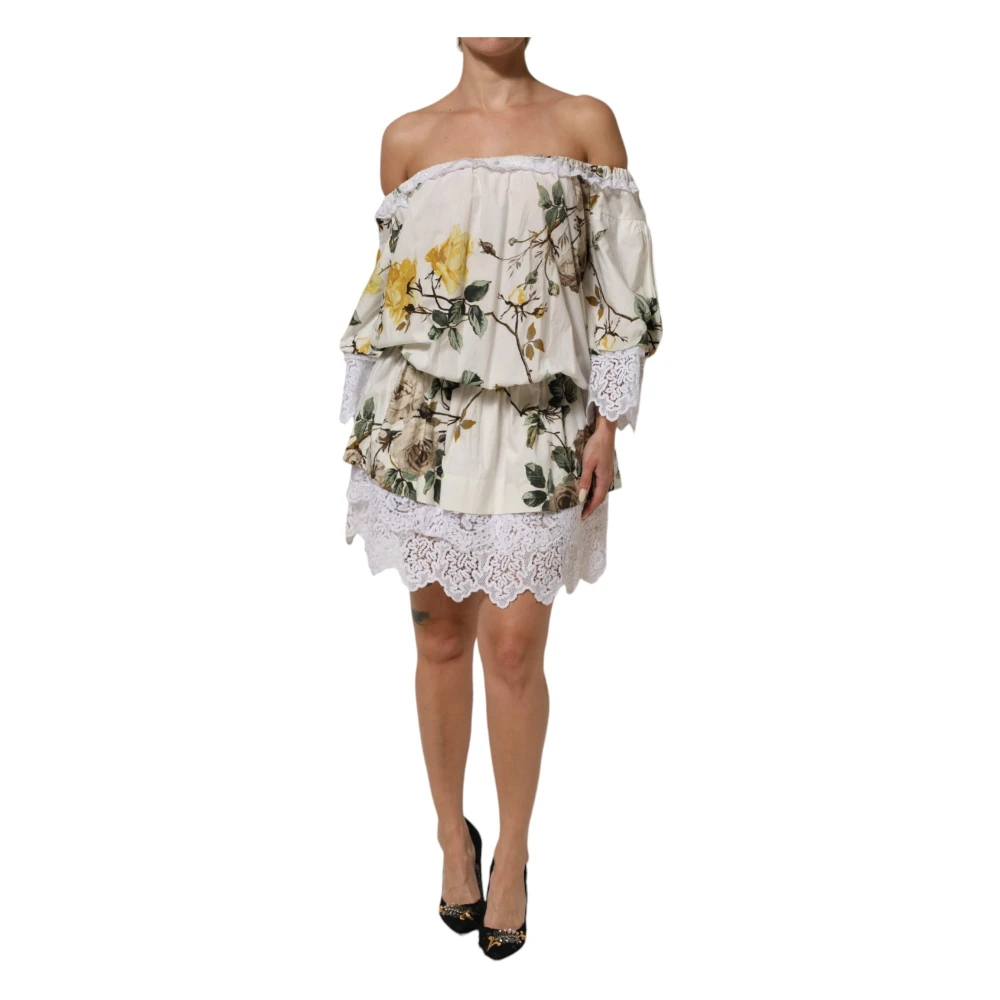 Dolce & Gabbana Women's Multicolor Short Dresses, Xs, Floral Lace Off Shoulder Mini Dress