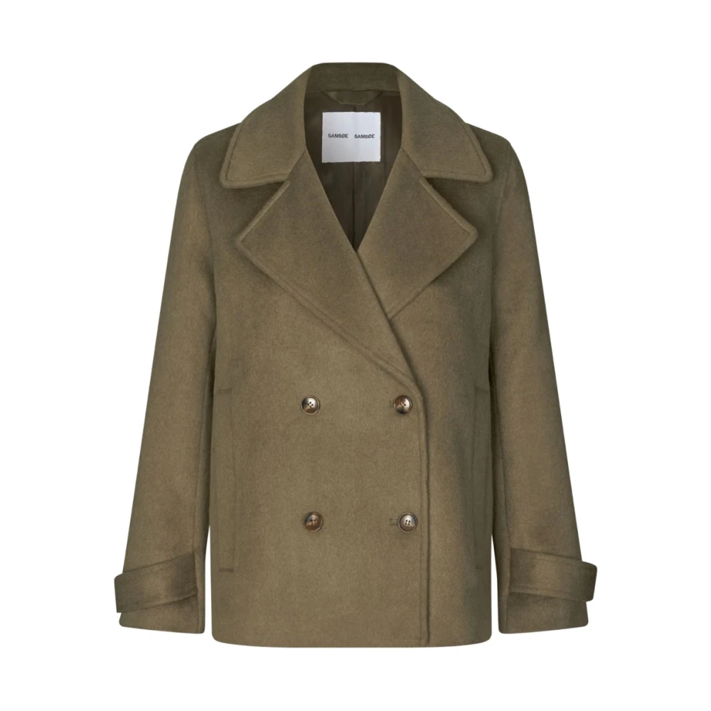 Samsøe Wollen Blend Double-Breasted Jas Green Dames